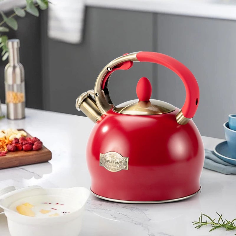 SUSTEAS Stove Top Whistling Tea Kettle - Food Grade Stainless Steel Teakettle Teapot with Cool Touch Ergonomic Handle, With 1 Silicone Pinch Mitt Included, 2.64 Quart(RED) - Image 5